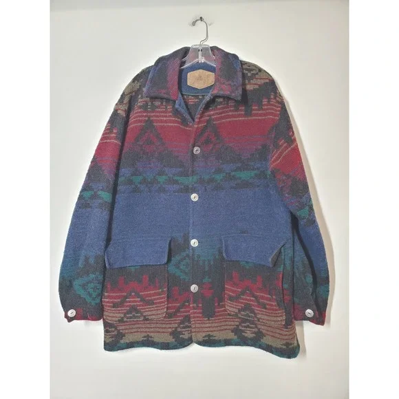 VRTG Woolrich Mens L Southwestern‎ Aztec Print Wool Jacket Made in USA Barn Coat - Picture 12 of 12